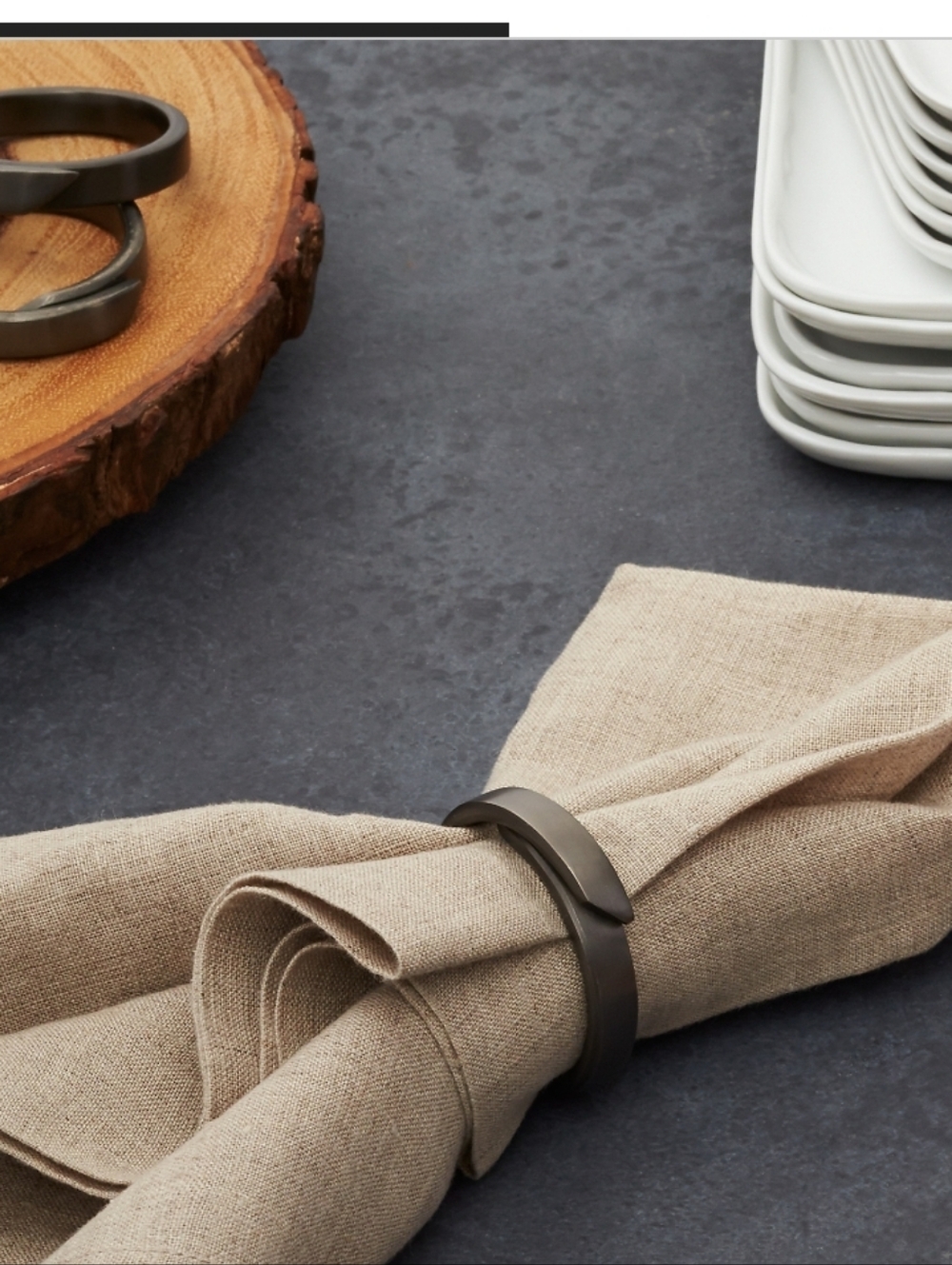 Crate&Barrel Black Wrap Napkin Rings (Set Of 8)  NEW